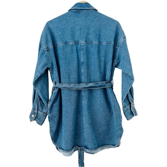 ASOS Denim Mini Dress With Belt in Midwash Blue Size 4 - Picture 6 of 12